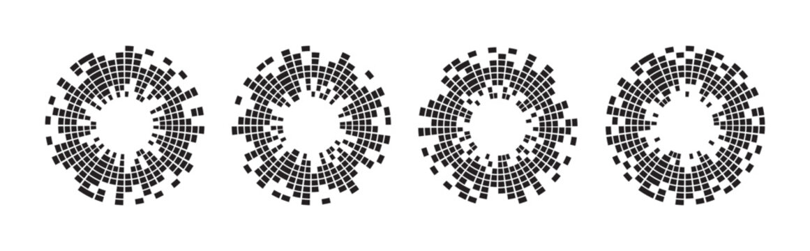Sound wave circle vector icon collection. Music equalizer sound wave symbols, spectrum, DJ, and other music-related symbols. Vector illustration