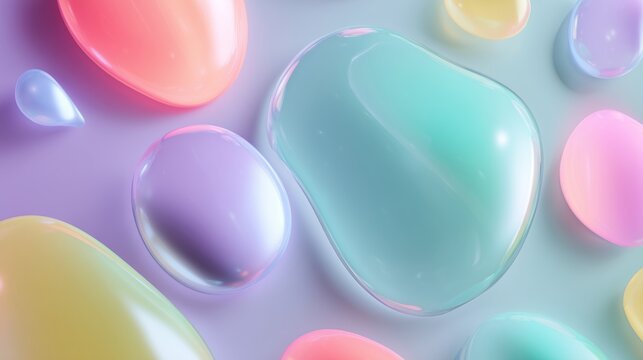 abstract pastel 3d liquid blobs floating on smooth gradient background