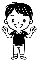 Fototapeta premium Cartoon Boy Character Illustration Showing Hands with Happy Expression in Black and White