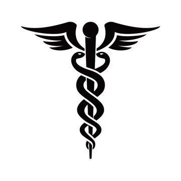 Classic caduceus logo vector featuring a winged staff with two intertwined snakes, symbolizing medicine, healthcare, and medical services, isolated on white background.