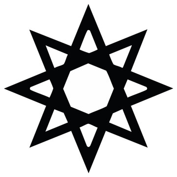 Minimalist black eight pointed star symbol geometric vector icon for design