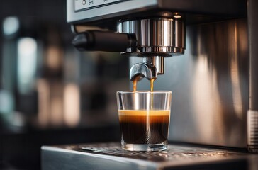 espresso pouring from machine into glass