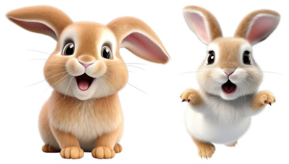 Fototapeta premium PNG Adorable cartoon rabbits smiling on transparent background