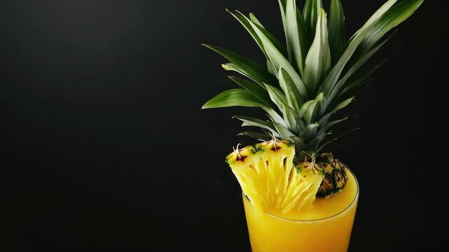 Freshly squeezed orange juice with a pineapple slice and sprig of mint as garnish.