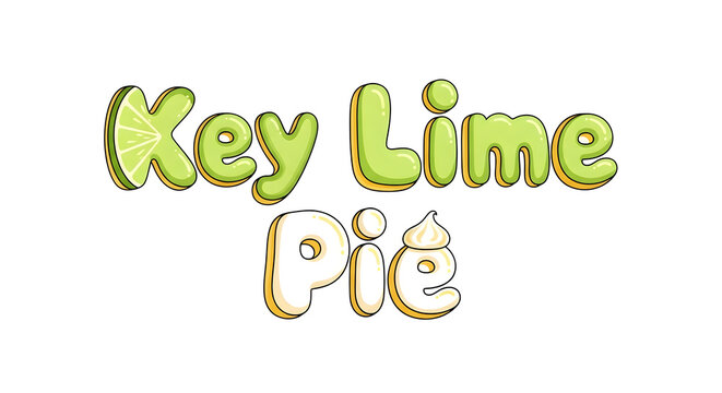 Key lime pie lettering with lime slice and cream illustrations