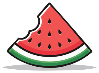 Bitten Watermelon Slice: Fresh Summer Fruit, Refreshing Dessert, Cartoon-Style