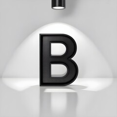 A Glossy Black Letter B, Perforated With Holes, Stands Out on a Clean White Background, Perfect for Design Projects