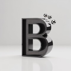 A Glossy Black Letter B, Perforated With Holes, Stands Out on a Clean White Background, Perfect for Design Projects