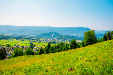 Vintgar gorge circuit near Bled lake in Slovenia,  breathtaking views on slovenia alps mountains.