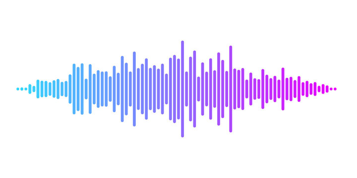 Sound wave graph transitioning from blue to purple isolated on transparent background