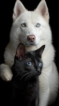 Un retrato &iacute;ntimo de un husky siberiano y un gato negro, unidos por una conexi&oacute;n silenciosa.
