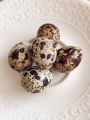 Quail eggs on a plate. Still life aesthetic