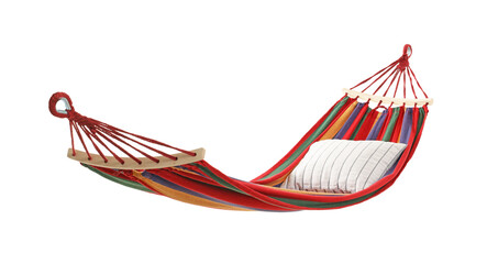 One colorful hammock with pillow isolated on white