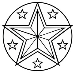 Obraz premium Geometric Star Mandala Design with Five Outer Stars in Circular Outline