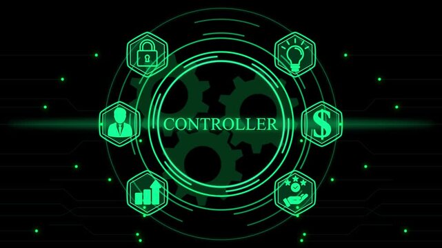 Digital controller interface with business icons and gears