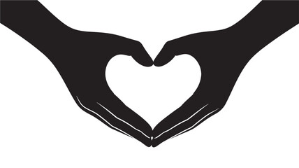 Fototapeta premium Hands forming a heart shape in minimalist black silhouette on white background for charity illustration