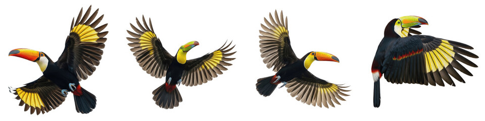 Realistic Toco Toucan Wings and Body Set Isolated on White Background for Photo Manipulation, Large Orange Bill and Black Ramphastos Toco Feathers © Gada
