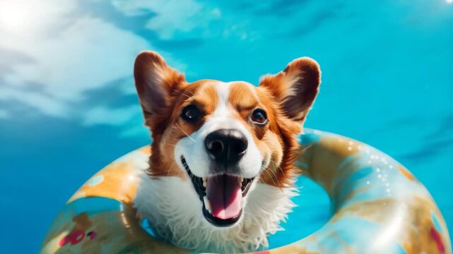 Cute Dog Enjoying Summer Pool Fun