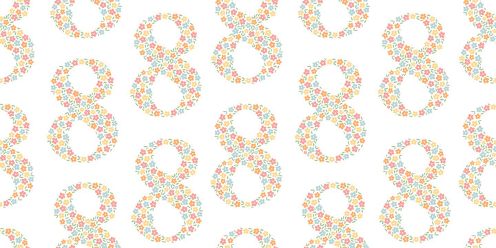 Women's day seamless pattern with floral number eight for wallpapers, backgrounds, banners, prints, etc. EPS 10