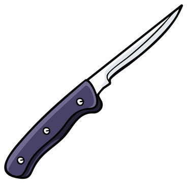 Simple Cartoon Illustration of a Sharp Fillet Knife with a Purple Handle