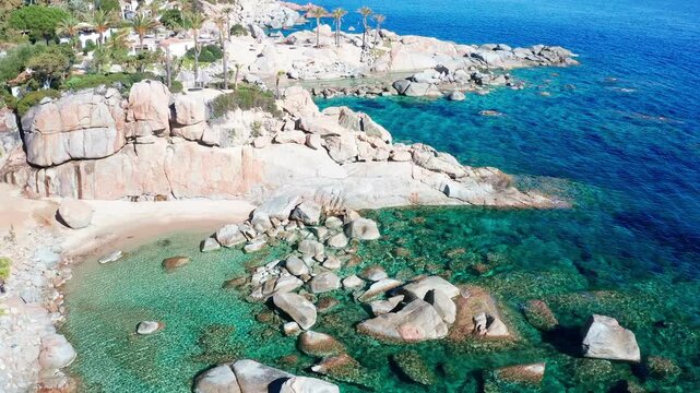 Drone view of little bay in Bellavista Cape, Arbatax, Tortol&igrave;, Ogliastra, Sardinia, Italy