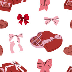 Bows and chocolates seamless pattern