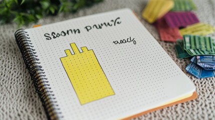 Aesthetic Notebook with Yellow and Black Doodle, Sloom Purk Text and Colorful Stickers, Journaling , bullet journal