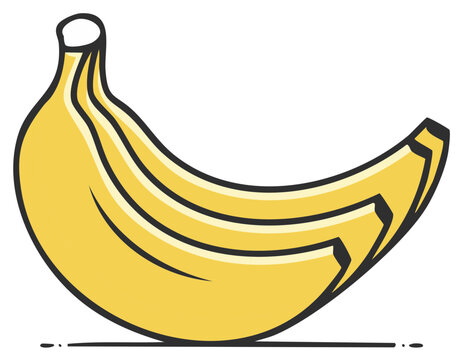 Stylized banana image of a ripe fruit rendered with a cartoon outline and playful shadow, adding a charming and vibrant touch