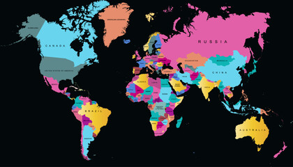 Fototapeta premium World map. Color modern vector map. Silhouette map 