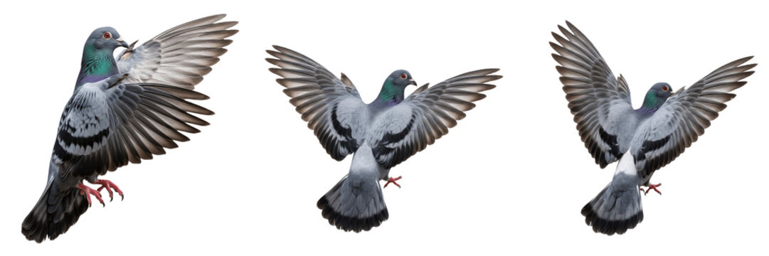 Pigeon wings urban bird isolated on white background, city bird wings with soft gray feathers, common pigeon wing anatomy for urban wildlife, peace symbol, nature and city life design