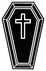 Obraz premium Simple Black and White Coffin Illustration with Christian Cross Symbol