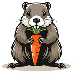 Cartoon Groundhog with Carrot in Hand