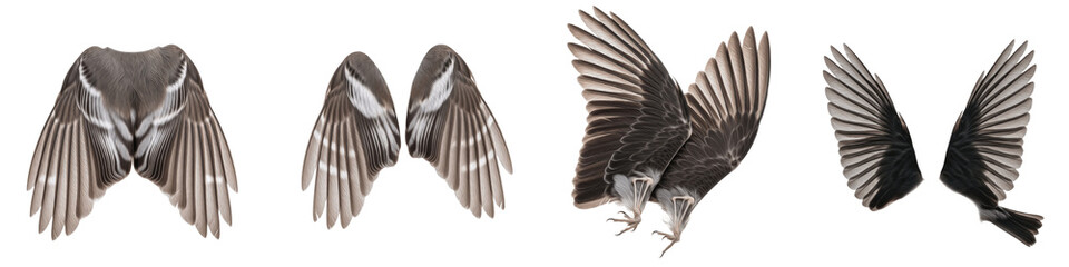 White Wagtail Bird Flight Sequence Isolated on White Background PNG, Motacilla Alba Wings Spread Motion Study Set, Small Songbird Flying Action Cutout, Realistic Avian Wings Set