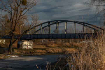 Obraz premium Details near railway track from Budweis to Plzen in winter day