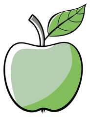 Fototapeta premium Cartoon-style illustration of a fresh green apple with a leaf, isolated on a plain background