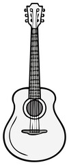 Classical Acoustic Guitar Illustration Gray Scale Stringed Musical Instrument
