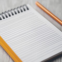 Spiral Notebook with Orange Pencil, Empty Lined Pages, Minimalism, Writing, Creativity. Notebook, Pencil