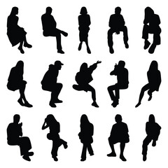 Vector collection set of sitting people silhouettes.