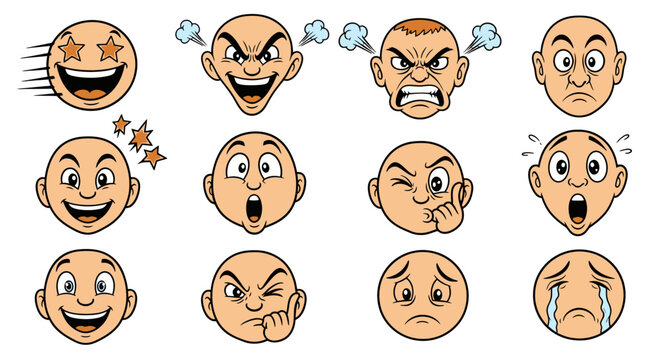 Collection of cartoon emojis expressing various emotions and reactions.