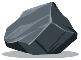 Single gray stone sits casting a shadow isolated on plain backdrop showing rocky texture and natural geometric shape