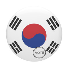 South Korea flag vote badge button for election day and patriotic voting concept