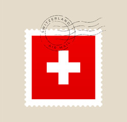 Obraz premium Classic Switzerland Flag Postage Stamp with Grunge Air Mail Postmark for International Travel and National Identity.