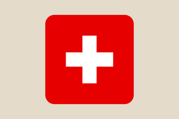 Obraz premium Modern Rounded Swiss Flag and Medical Cross Icon Representing National Symbolism, Healthcare, and First Aid Design.