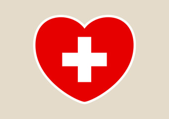 Obraz premium Modern Red Heart Shape with a White Cross Symbolizing Medical Health, Caring, and Compassionate Healthcare Support Concept.