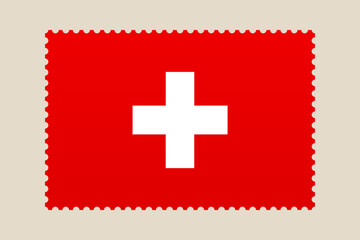 Obraz premium Swiss Flag Postage Stamp Design Illustrating National Identity and Travel to Europe with a Clean Vector Style.