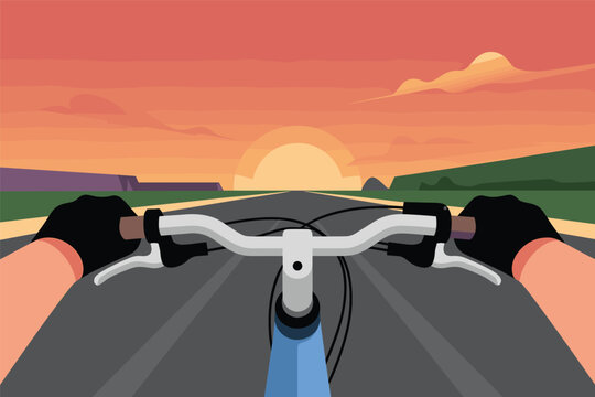 Road Biking at Sunset A First-Person Perspective, adventure lifestyle concept