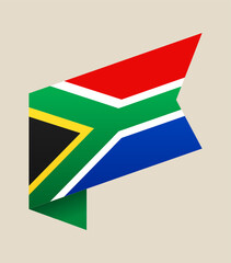 Vibrant South African National Flag Displayed as Modern Origami Ribbon Graphic Element for Patriotic Themes and Official Representation