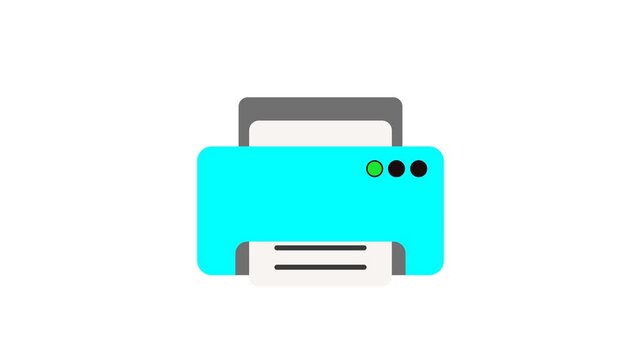 Printer Flat Animation Cartoon Icon. 4K Video Transparent Alpha Channel. Editable Animated Icon Transparent Background.
