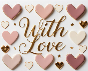 Greeting card illustration with pink and white hearts and love message