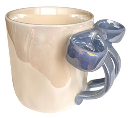 Elegant mug with blue bow. Still life aesthetic